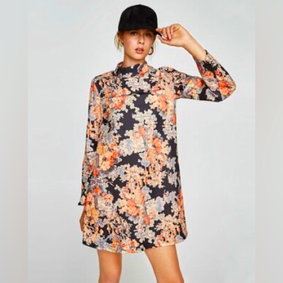 Zara Dresses & Skirts - Zara Mock Neck Asian Print Dress - Size S